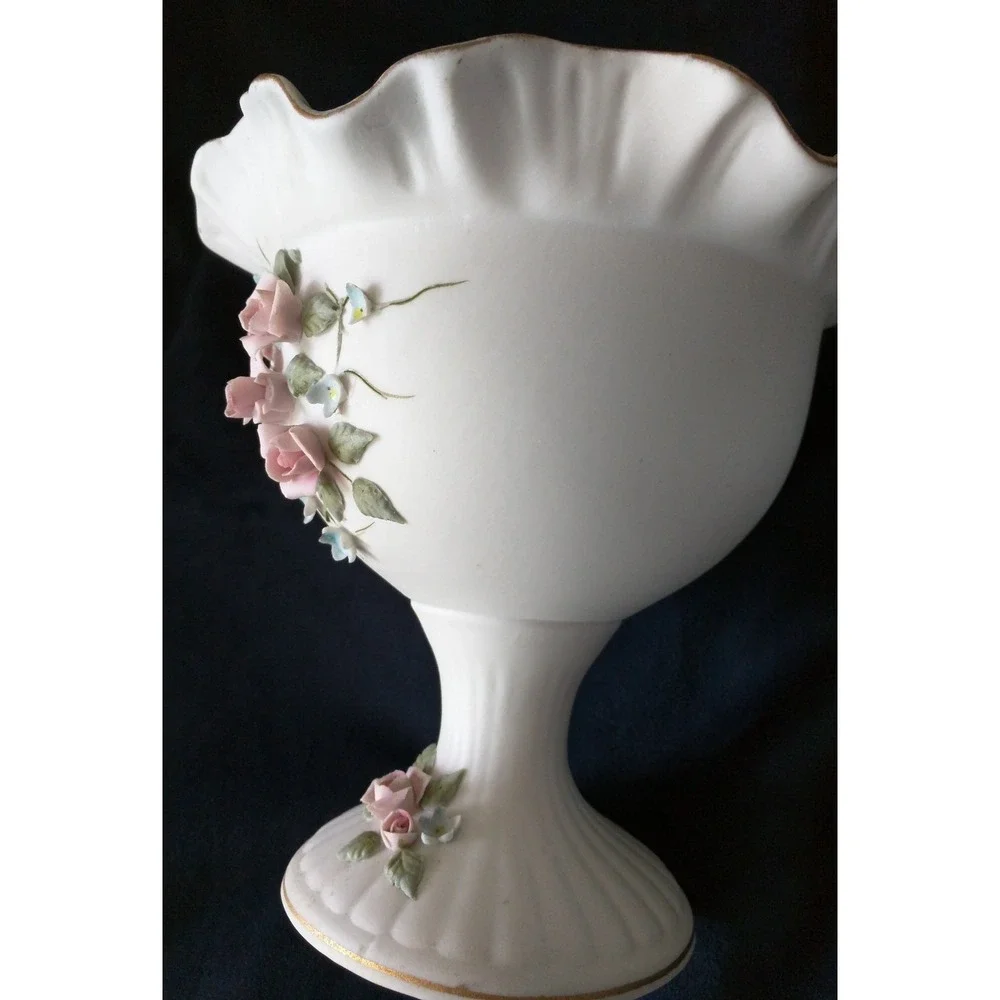 Vintage Lefton Pink Rose Floral Wall Plaque, Footed Bowl & Jar With Lid- Japan